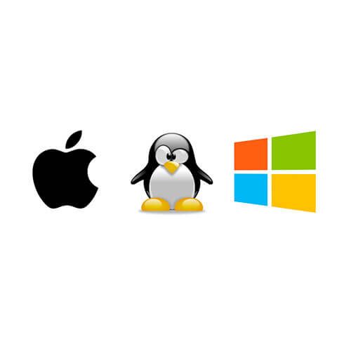 Logo Apple, mascotte Tux de Linux et logo Windows représentant les systèmes d’exploitation.